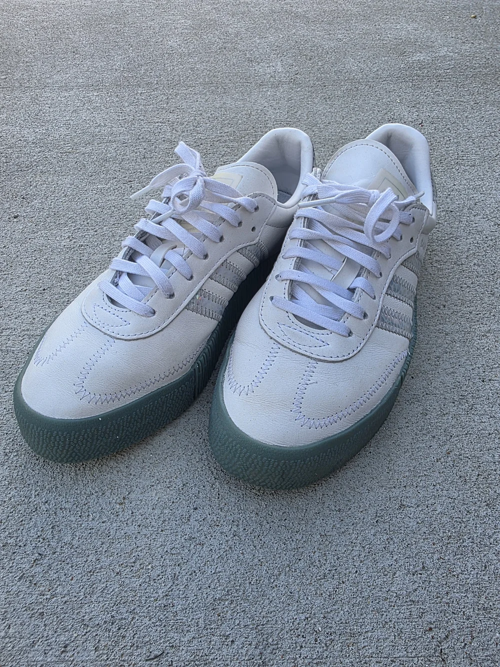 Adidas Samba Platform White Sneakers with Blue Green Sole Size 7- 38 2/3